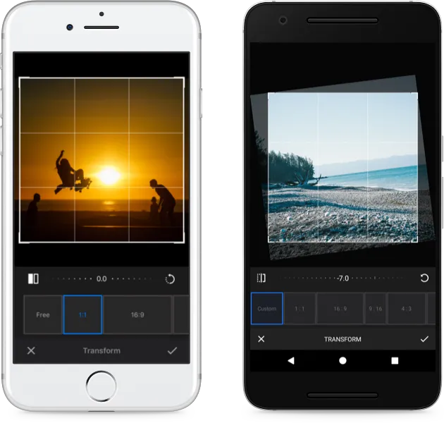 The PhotoEditor SDK running on iOS and Android.