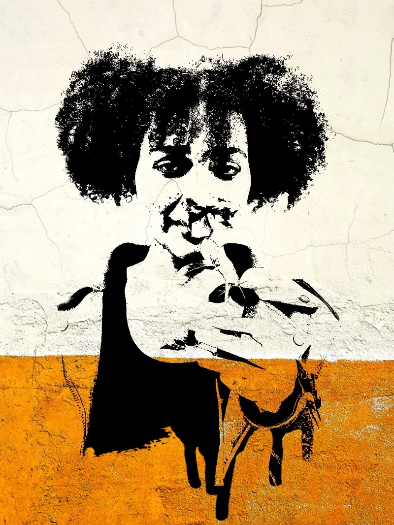 A stylized portrait of the sample image, created using our app.
