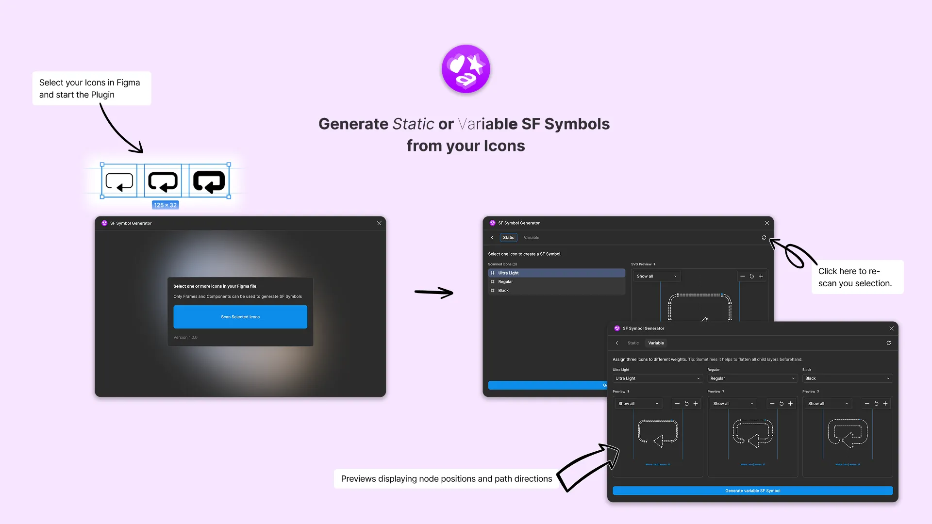 Generate static of variable SF Symbols with the SF Symbol Generator plugin.