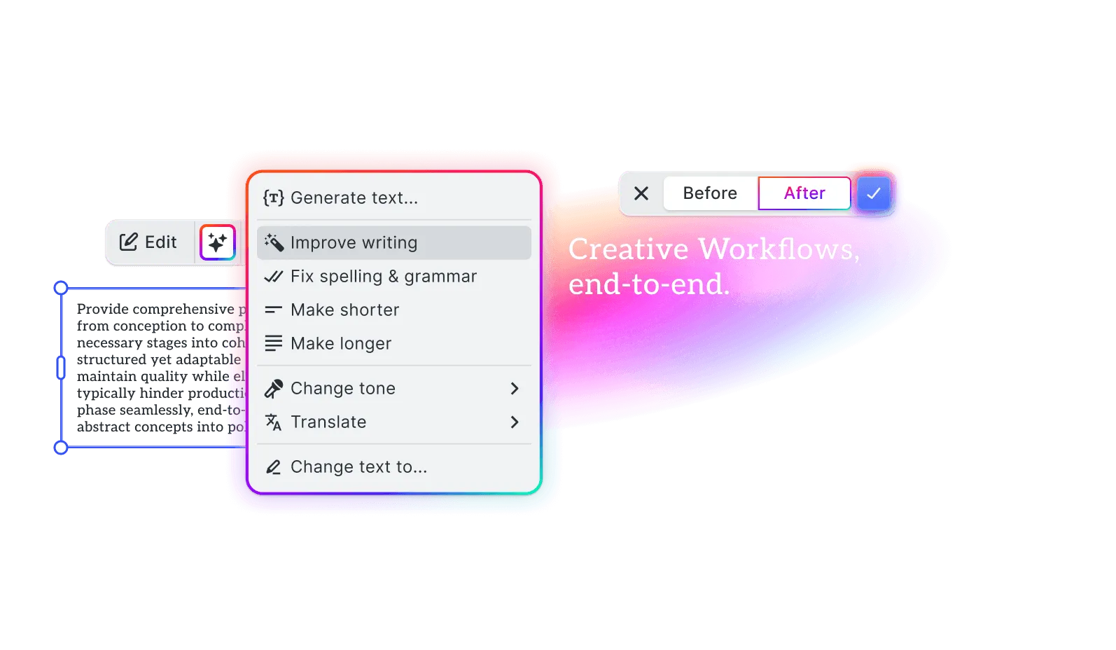 IMG.LY editor with AI plugins surfaced inside the same canvas, no second tool or context switch