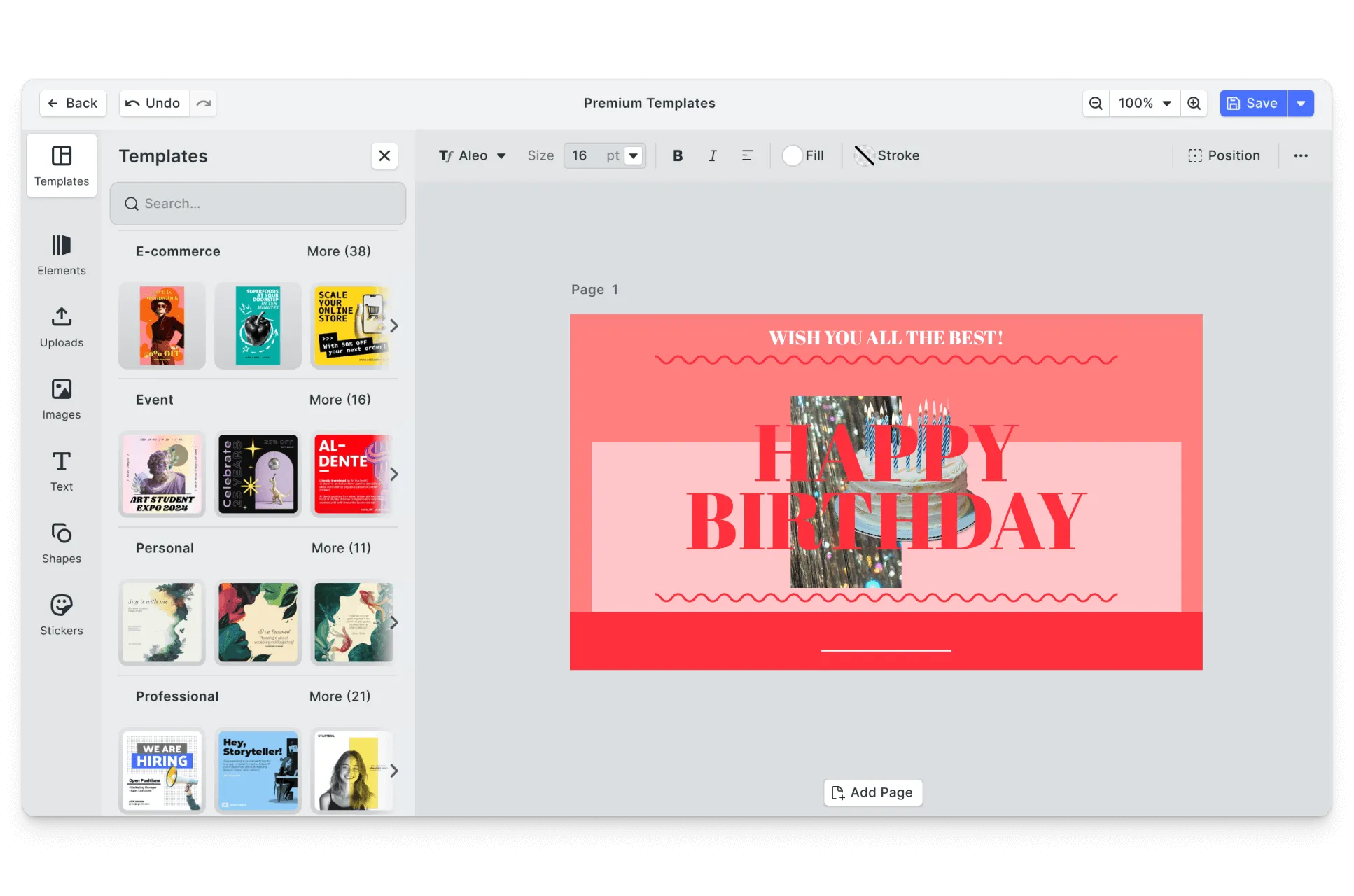 CE.SDK birthday cards editor showing celebration template-based design