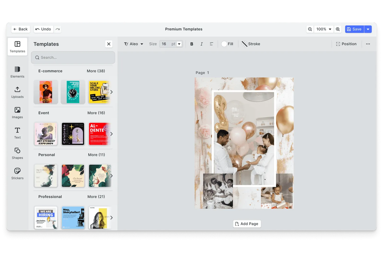 CE.SDK birthday photo collages editor showing template-based design