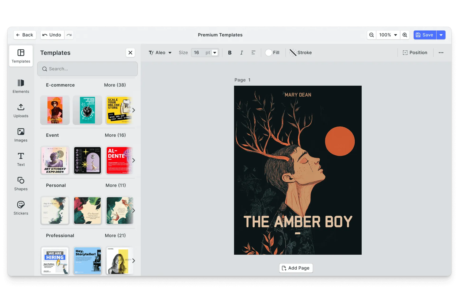 CE.SDK book covers editor showing template-based design