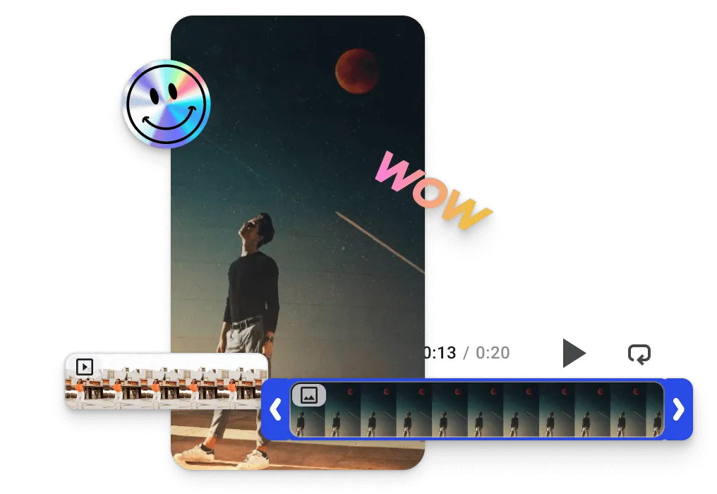 Native mobile camera capture with speed control, timer, and direct access to the device photo and audio library