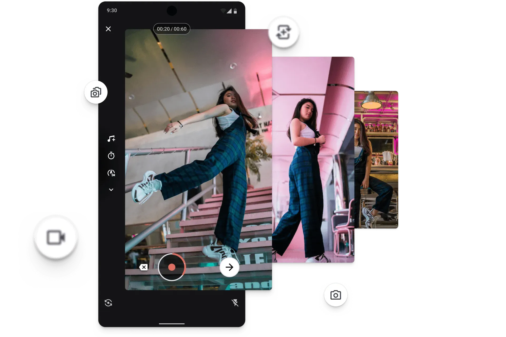 Mobile camera capture interface with pinch-to-zoom controls