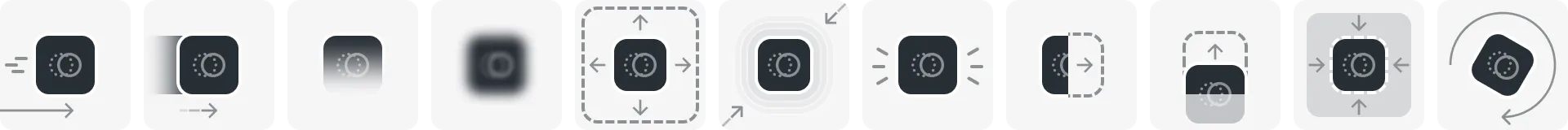Block animation effects including slide, scale, blur, and rotate transitions