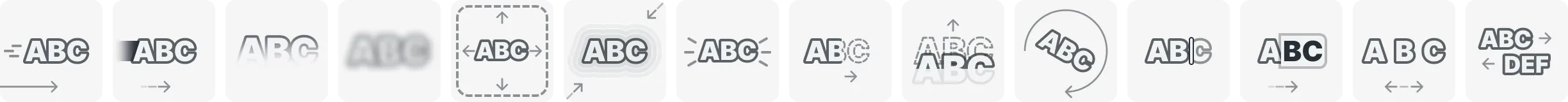 Text animation effects including typewriter, fade, and character-by-character reveals