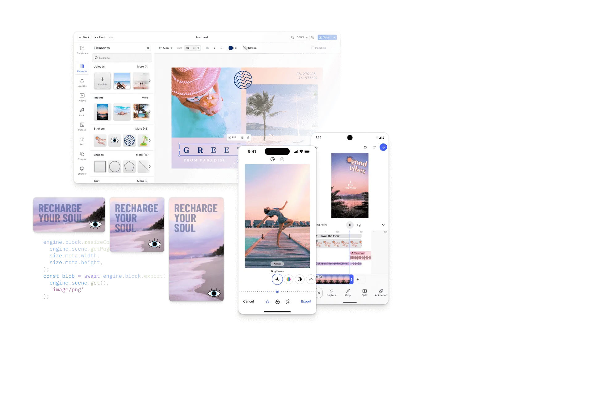 A creative editor embedded inside a host web application