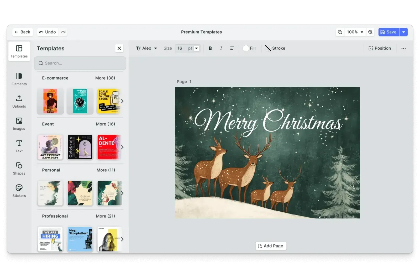 CE.SDK Christmas postcards editor showing festive holiday templates