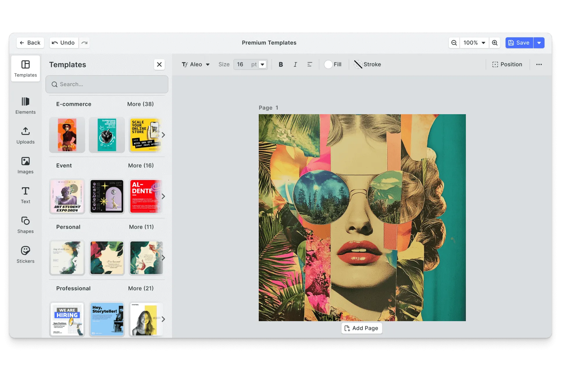 CE.SDK collages editor showing template-based design