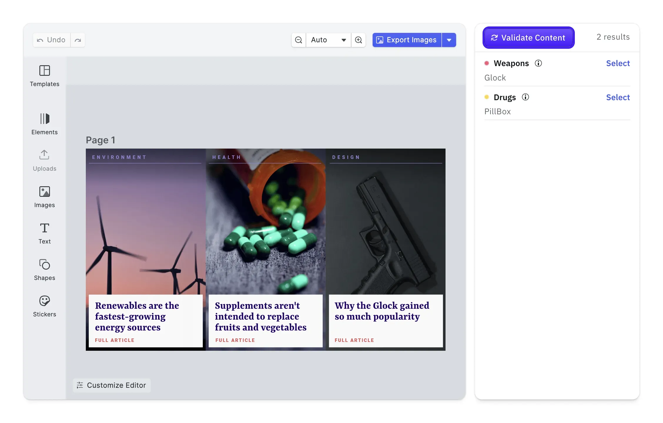Content moderation flagging unsafe imagery before publishing