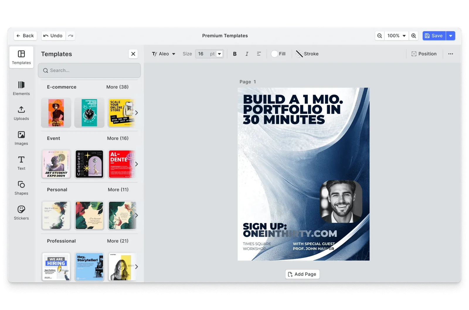 CE.SDK corporate event flyers editor showing template-based design