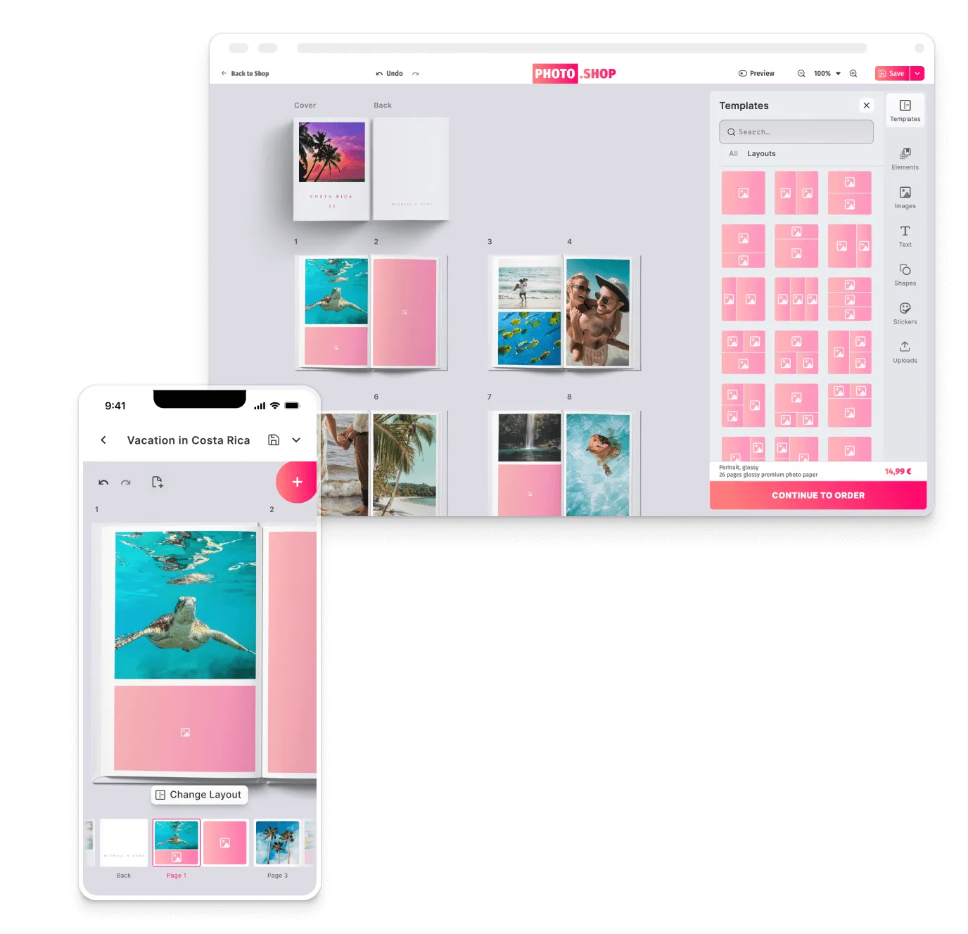 One print editor rendering identically across web, mobile, and desktop