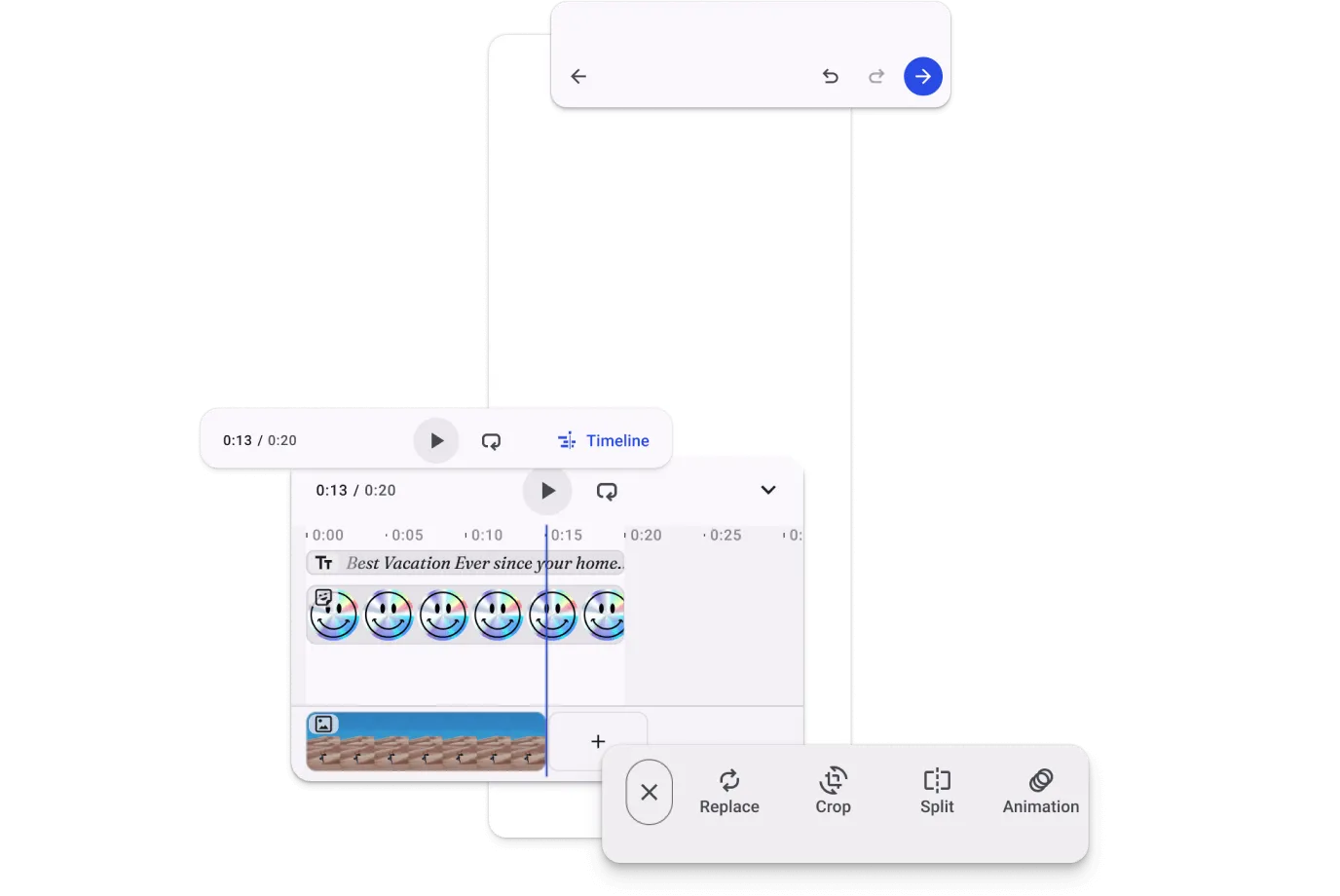 Mobile editor UI with branded colors, custom tool selection, and theme tokens applied throughout