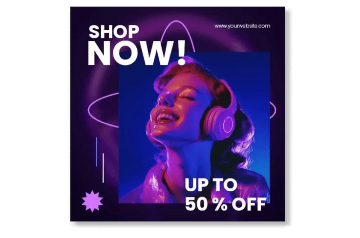 Promo and sale templates with bold percentage-off banners and limited-time deal graphics