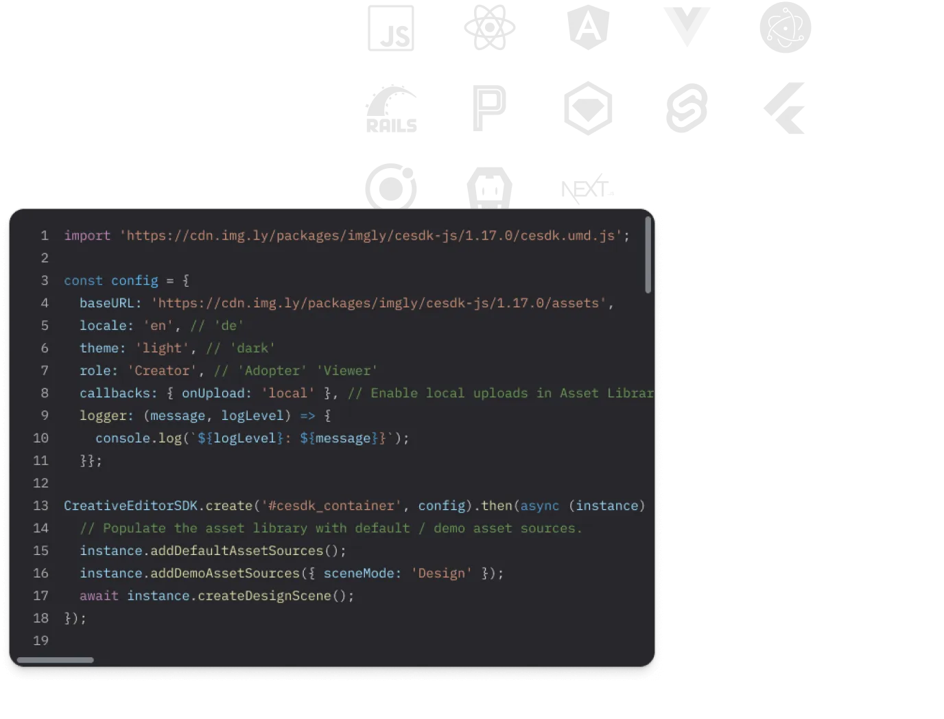 Powerful design editing integrated into an app with a few lines of code