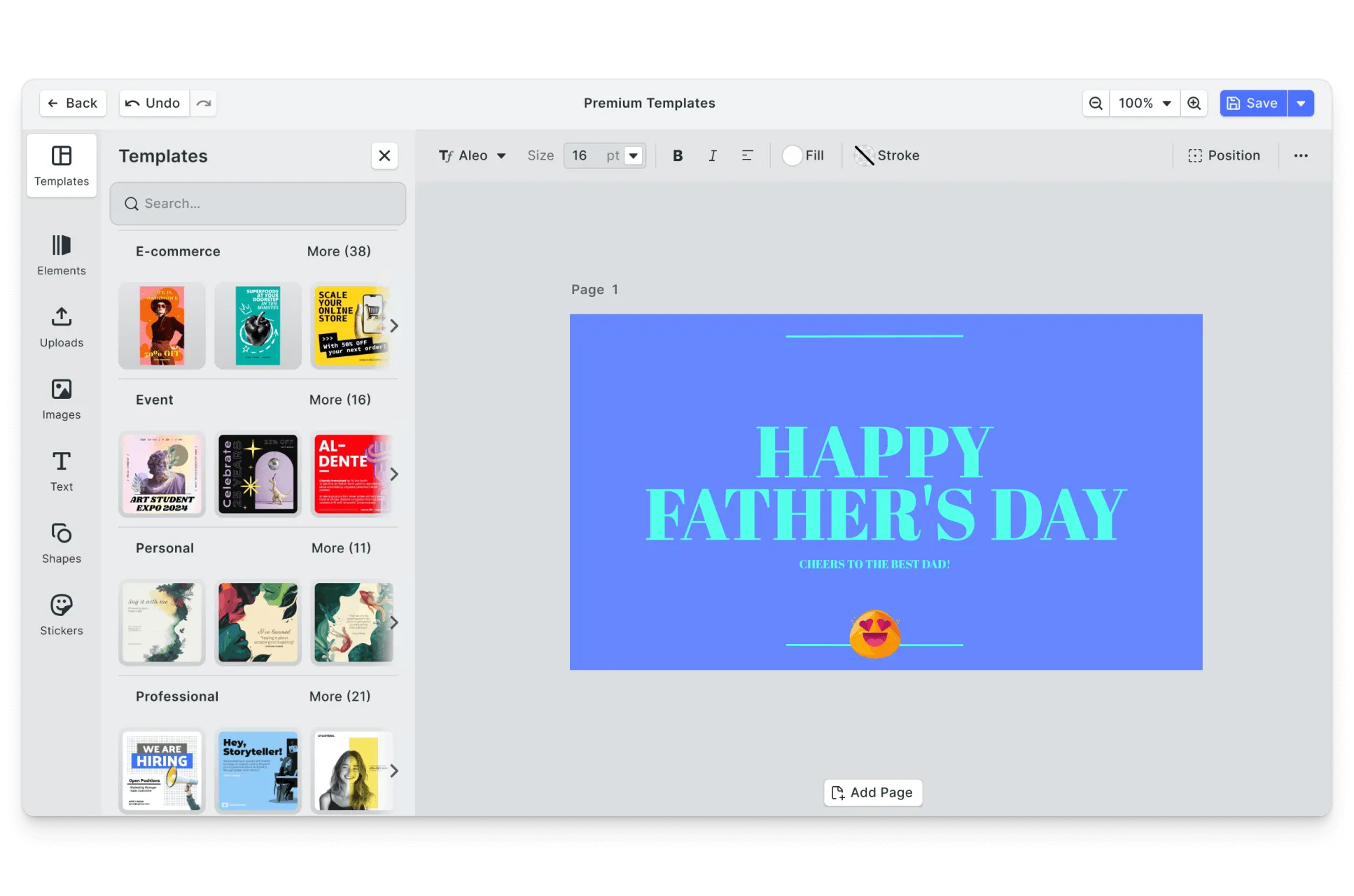 CE.SDK Father's Day cards editor showing celebratory template-based design