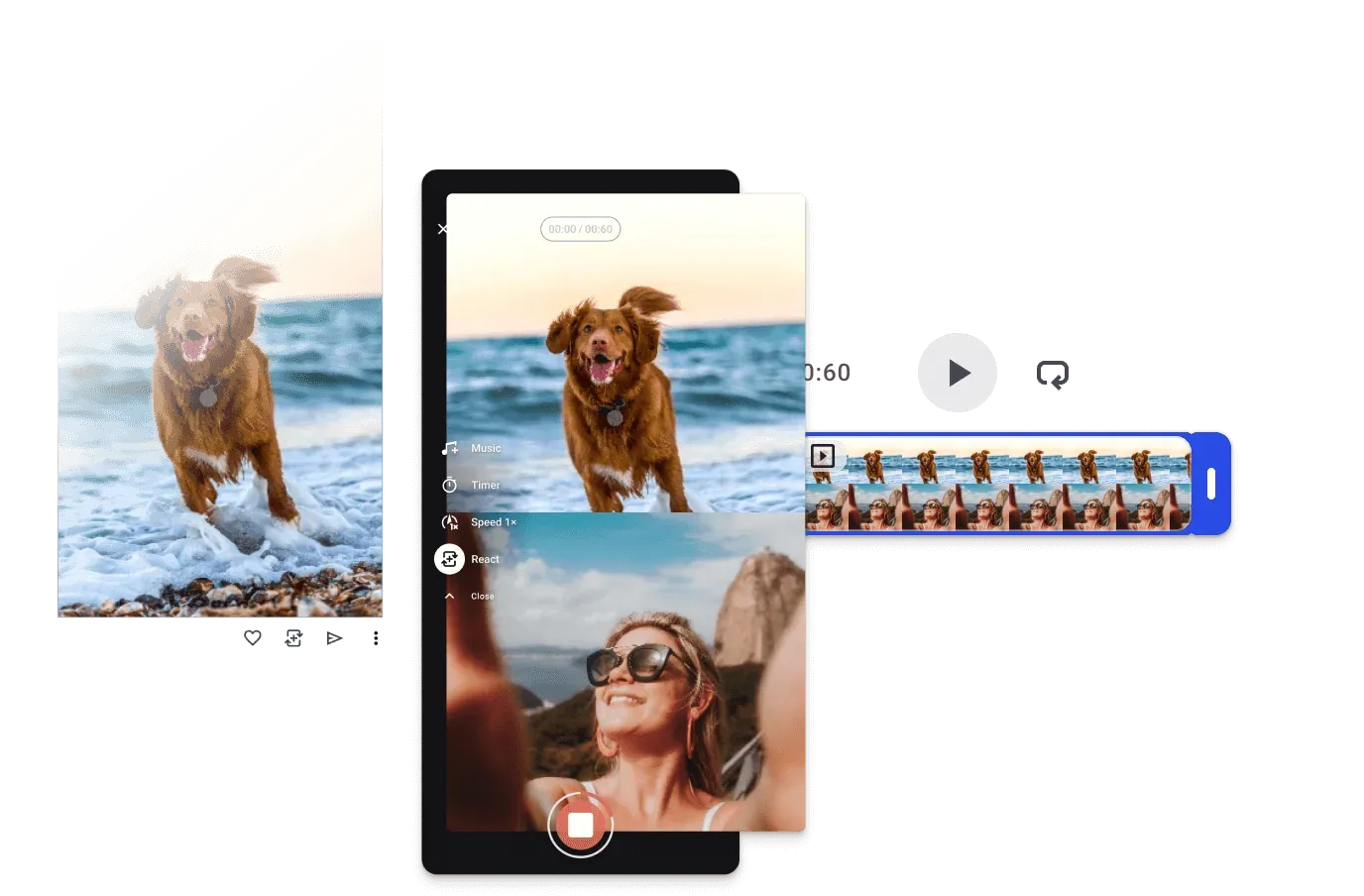 Dual-camera reactions and short-form video features