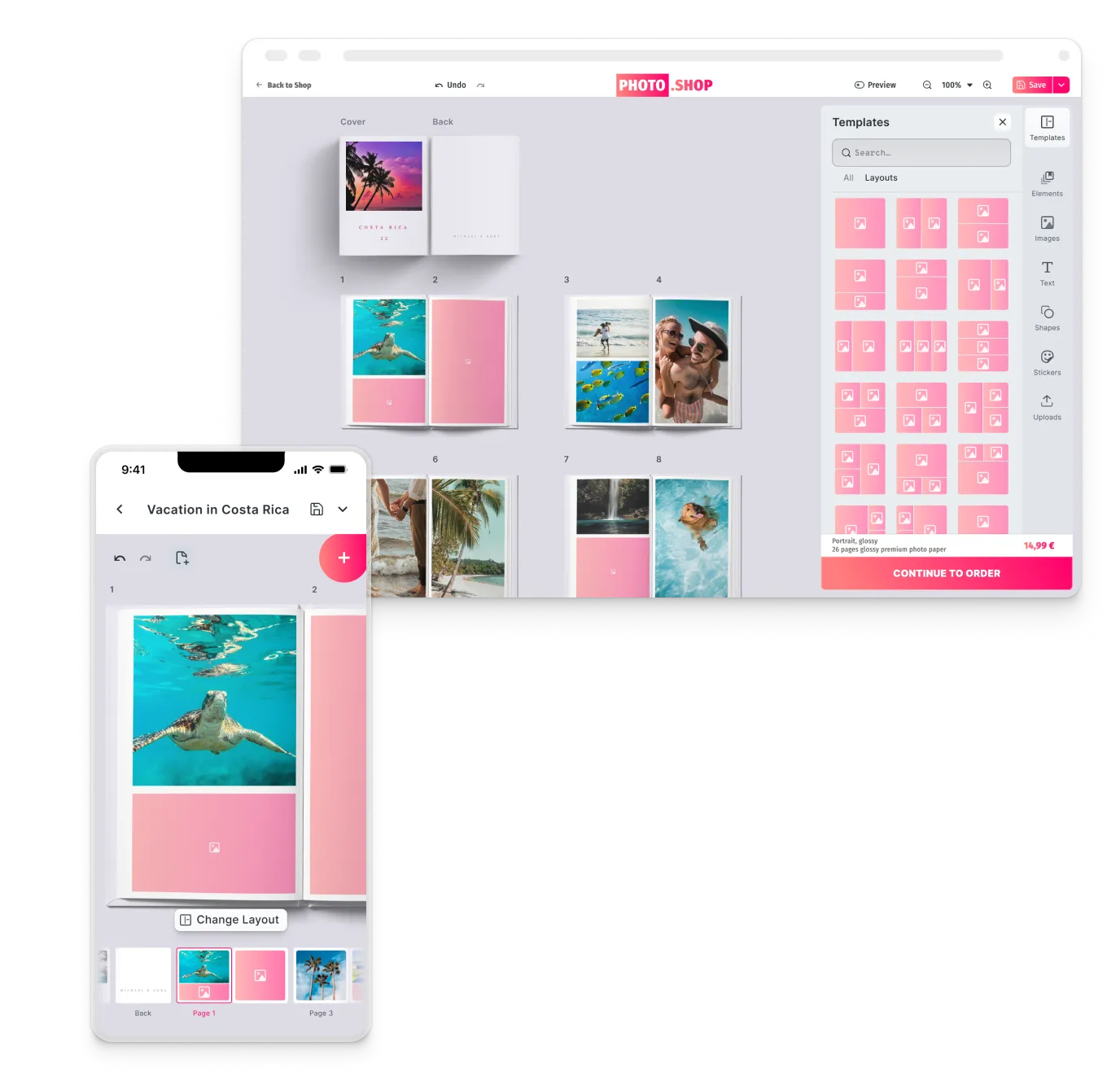 Customer personalising a postcard inside the editor without needing print knowledge