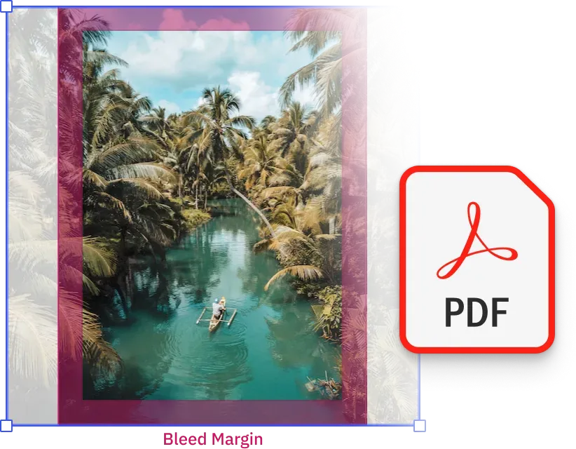 Print production settings — bleed guides, exclusion zones, and PDF/X export — configured per collage template