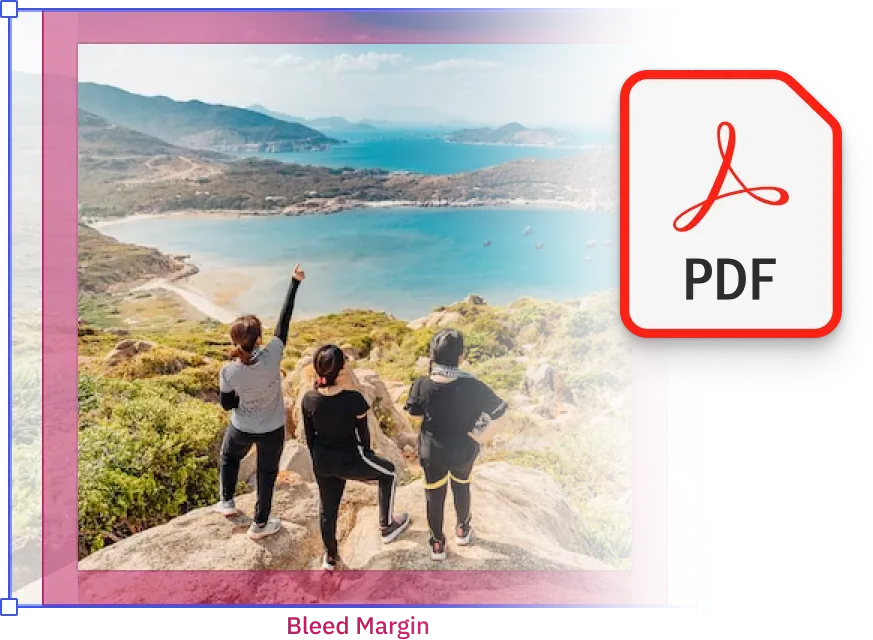 Print production settings, bleed margins, page clippings, and PDF export, configured per photo book page