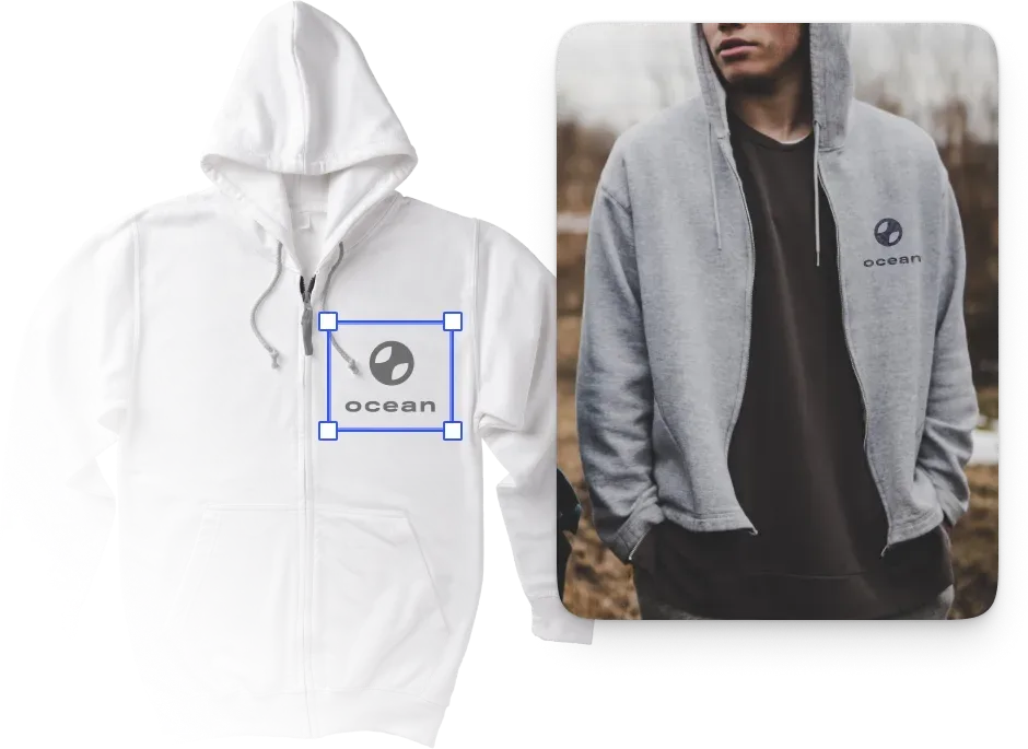 Live mockup preview showing a customer's apparel design rendered on the finished garment