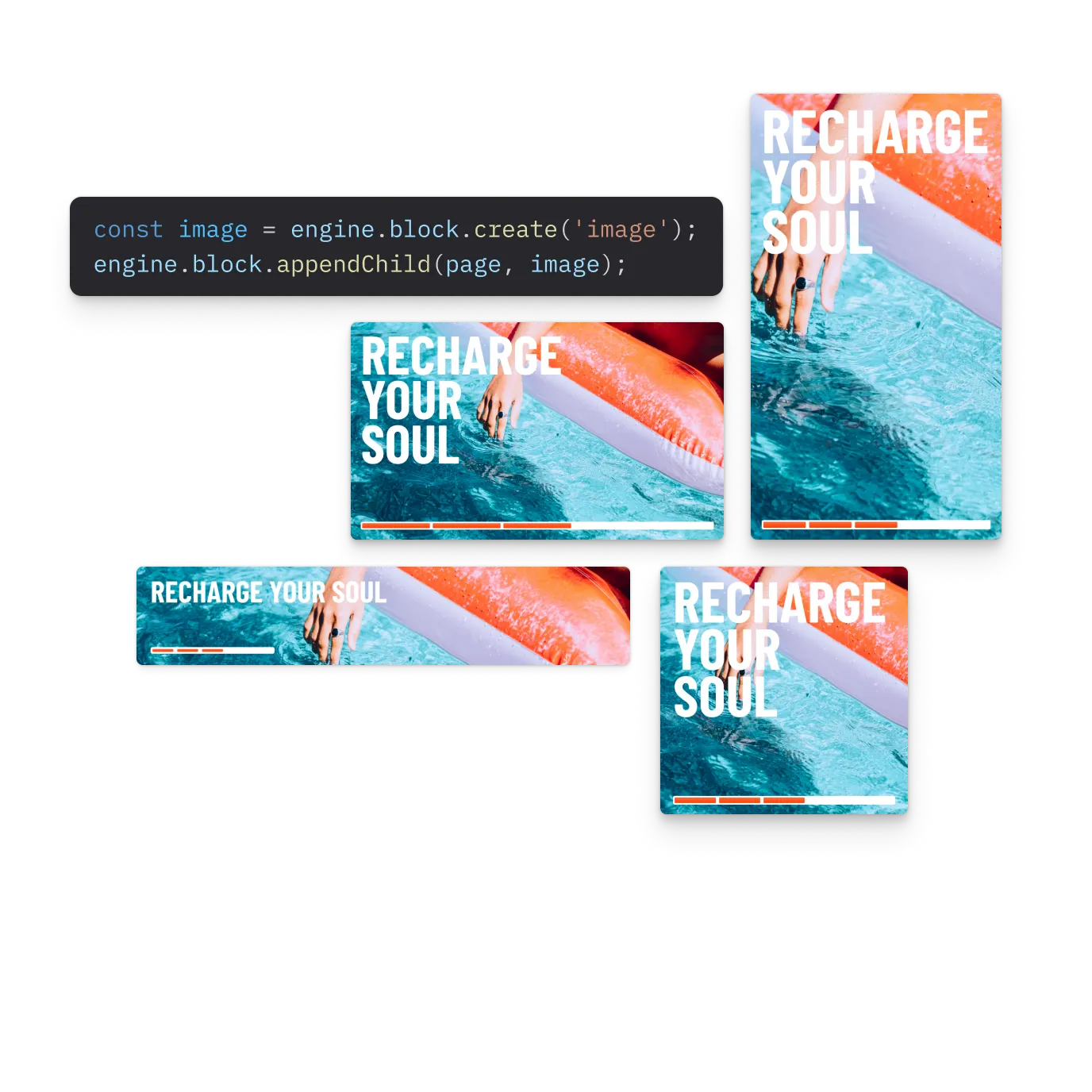 One template generating display ads, social banners, print files, and video exports at correct format specs