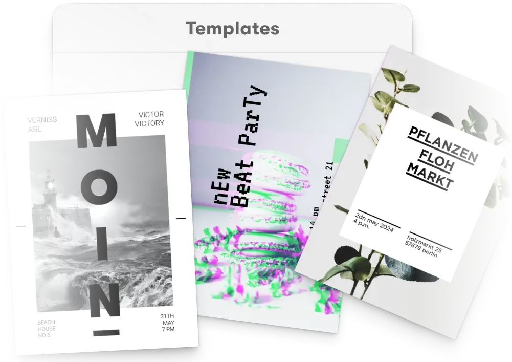 Smart poster templates with multiple format-specific layouts spanning digital display and large-format print