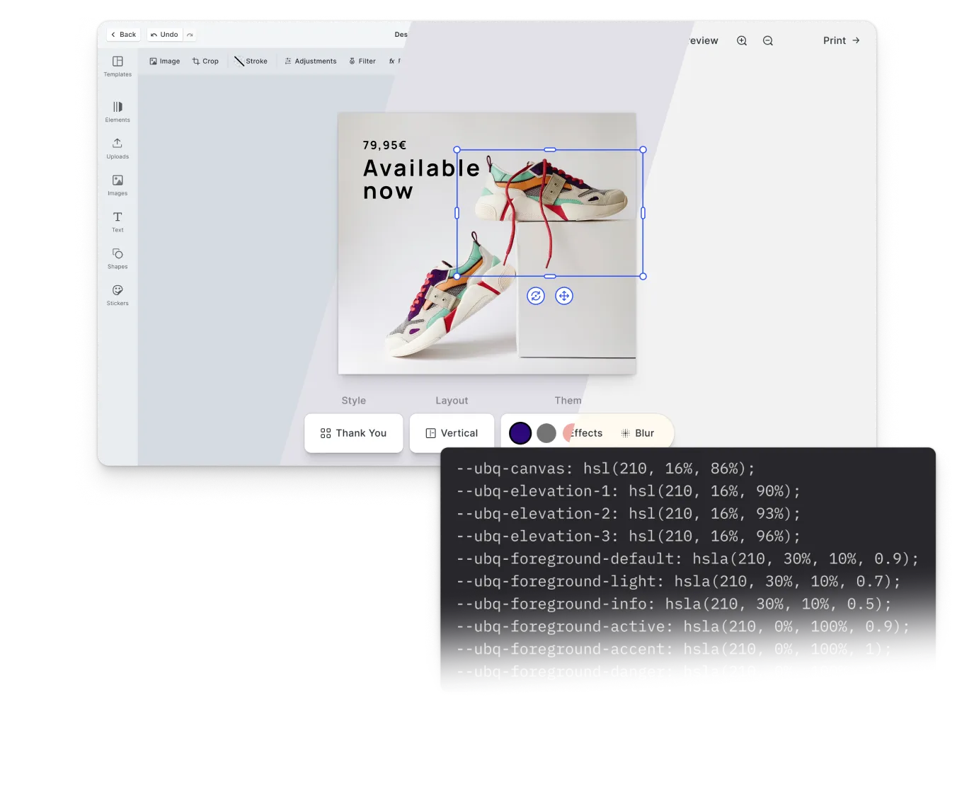 Customisable UI keeping creation inside the builder