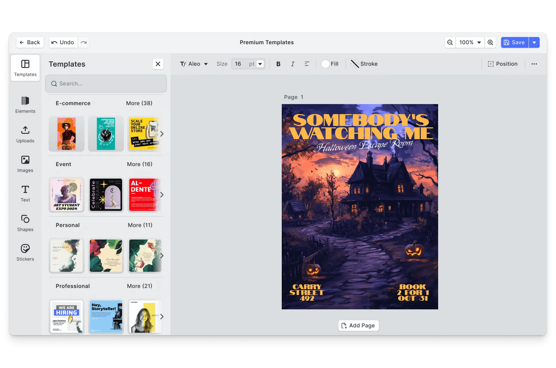 CE.SDK flyers editor showing template-based design