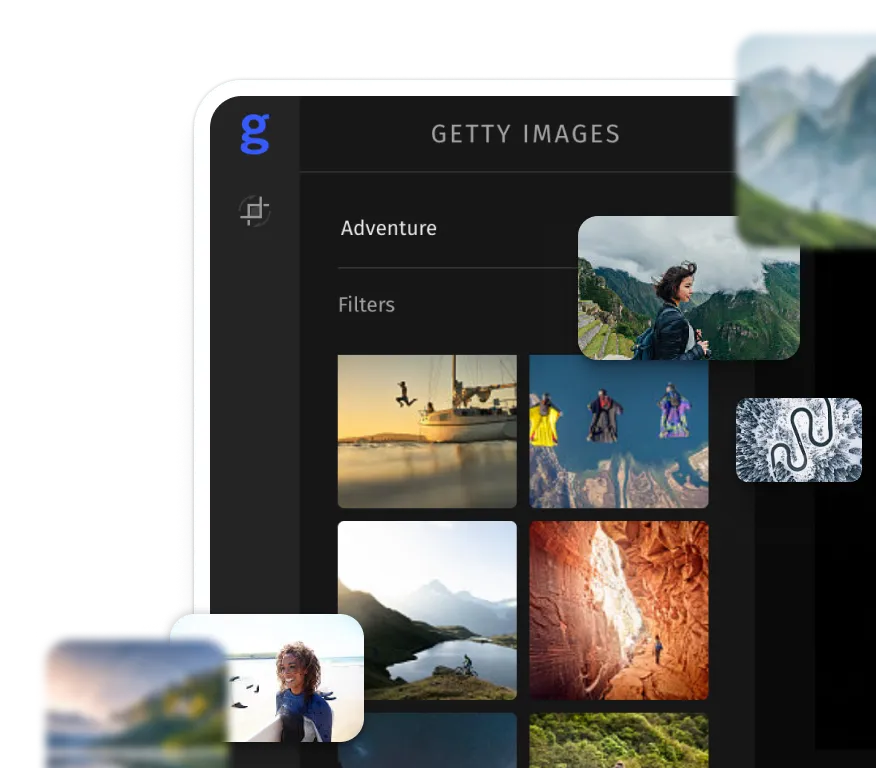 Getty Images stock library integrated into the IMG.LY editor for direct search and licensing