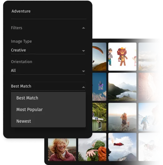 Search interface inside the CE.SDK editor displaying licensed Getty Images stock photos