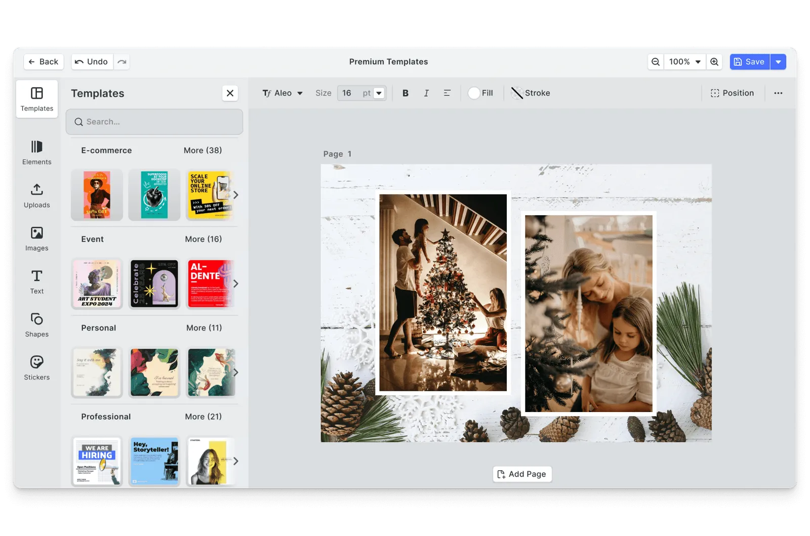 CE.SDK holiday photo collages editor showing template-based design
