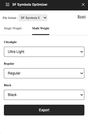 This plugin exports icons created in Figma as a SF Symbol SVG bundle.
