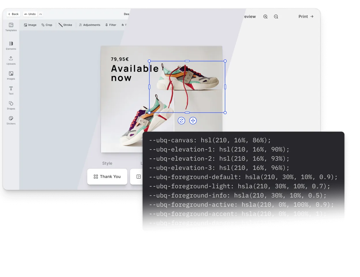 IMG.LY editor configured with brand theme, custom tool selection, and localized copy