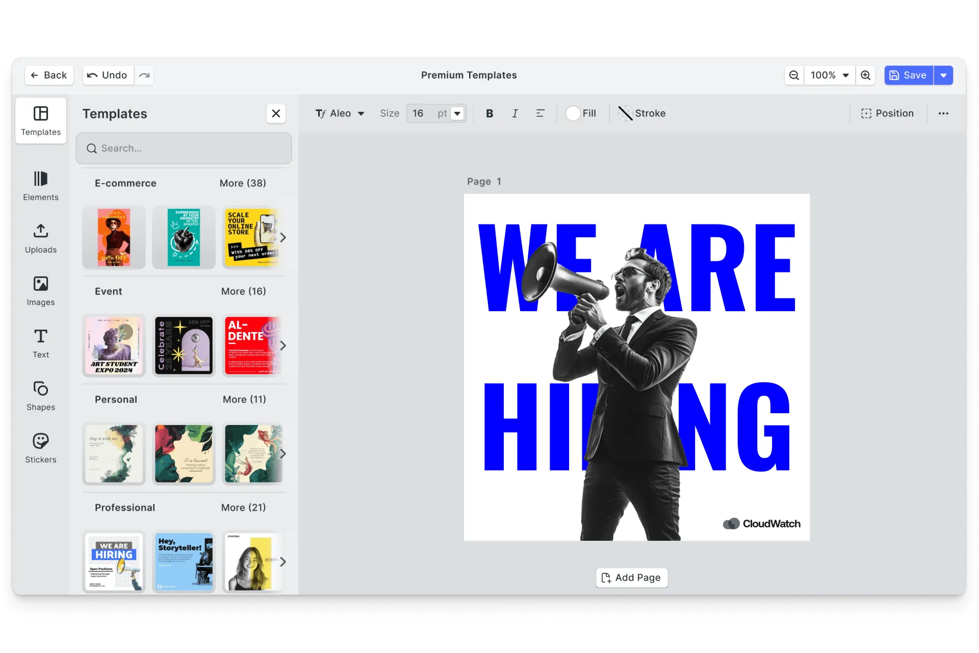 CE.SDK LinkedIn hiring posts editor showing recruiting template-based design