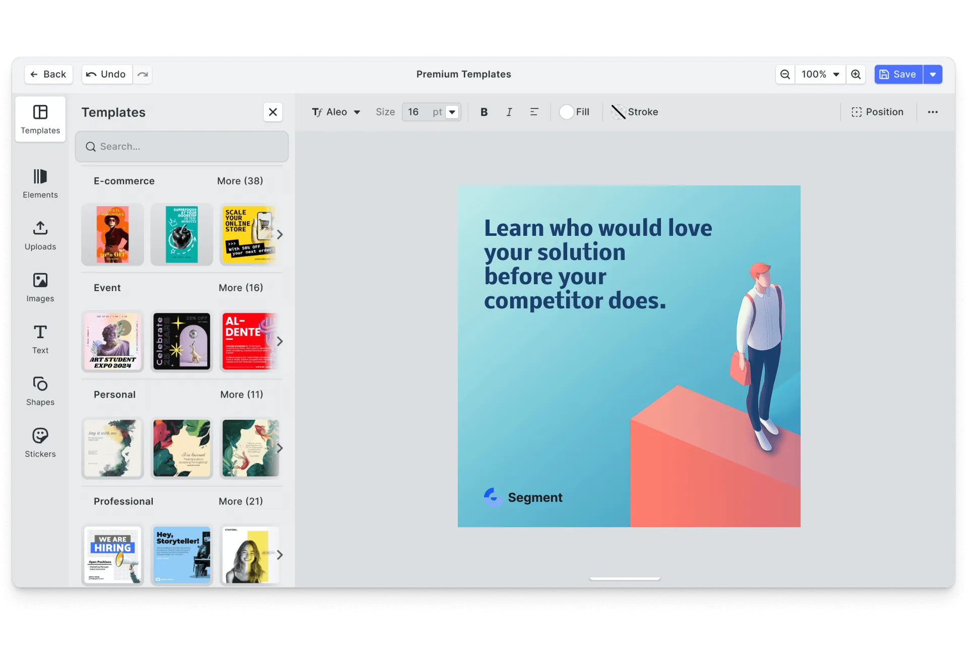 CE.SDK LinkedIn posts editor showing single-frame post template-based design