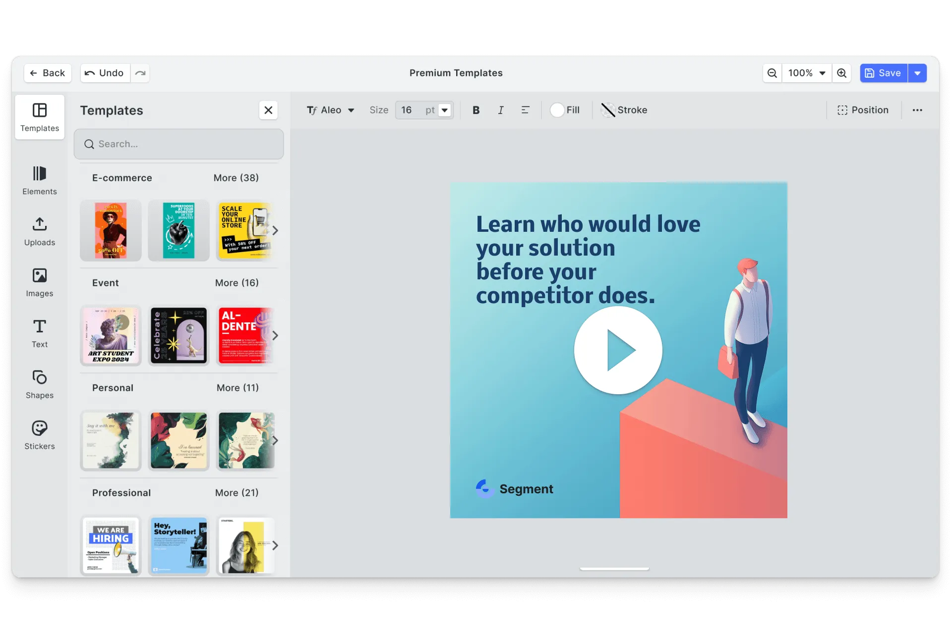 CE.SDK LinkedIn video ads editor showing professional ad template
