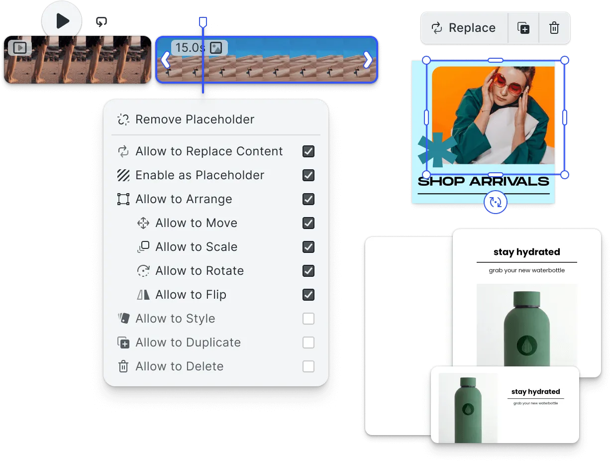 Creative Editor opened from an upload screen, with design, photo, and video tools in one canvas