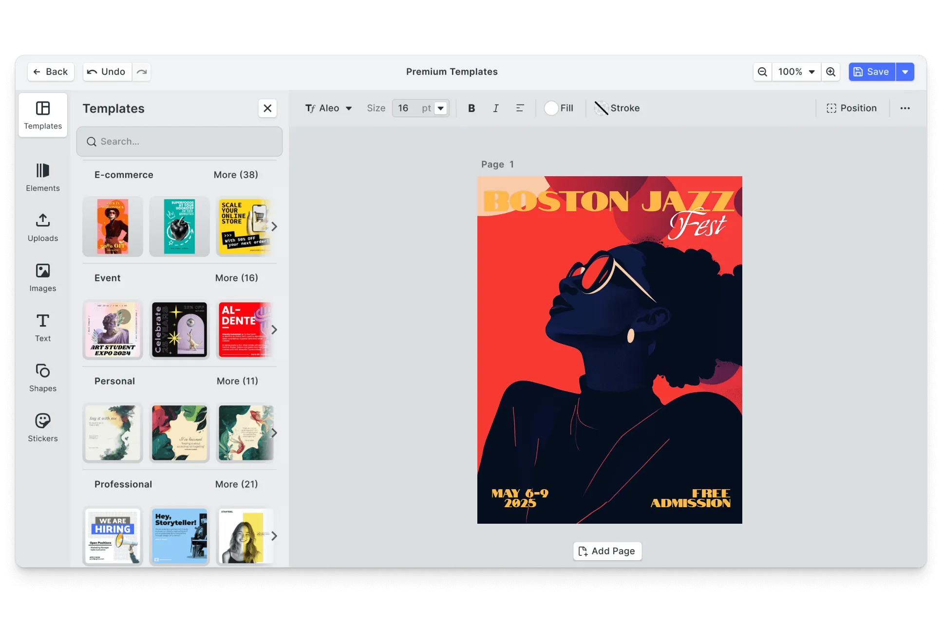 CE.SDK music festival flyers editor showing template-based design