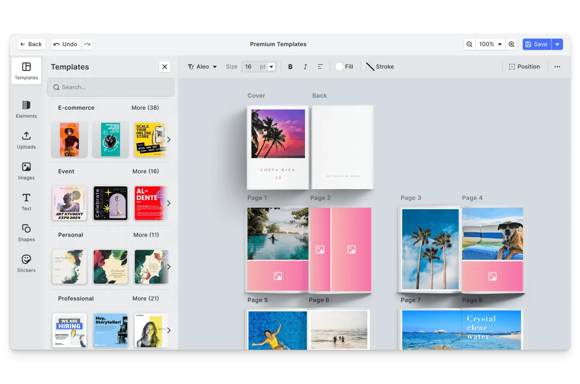 CE.SDK photo books editor showing template-based design