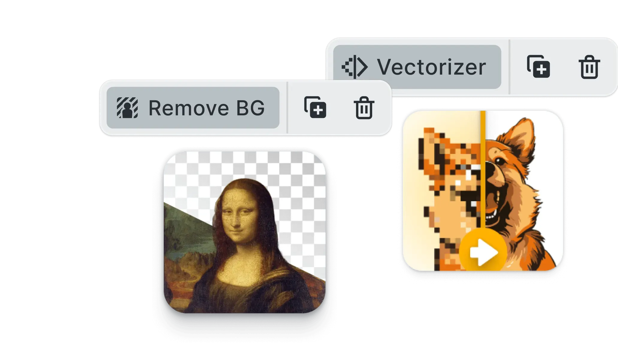 Plugin marketplace for extending the editor with background removal, vectorizer, and QR code features