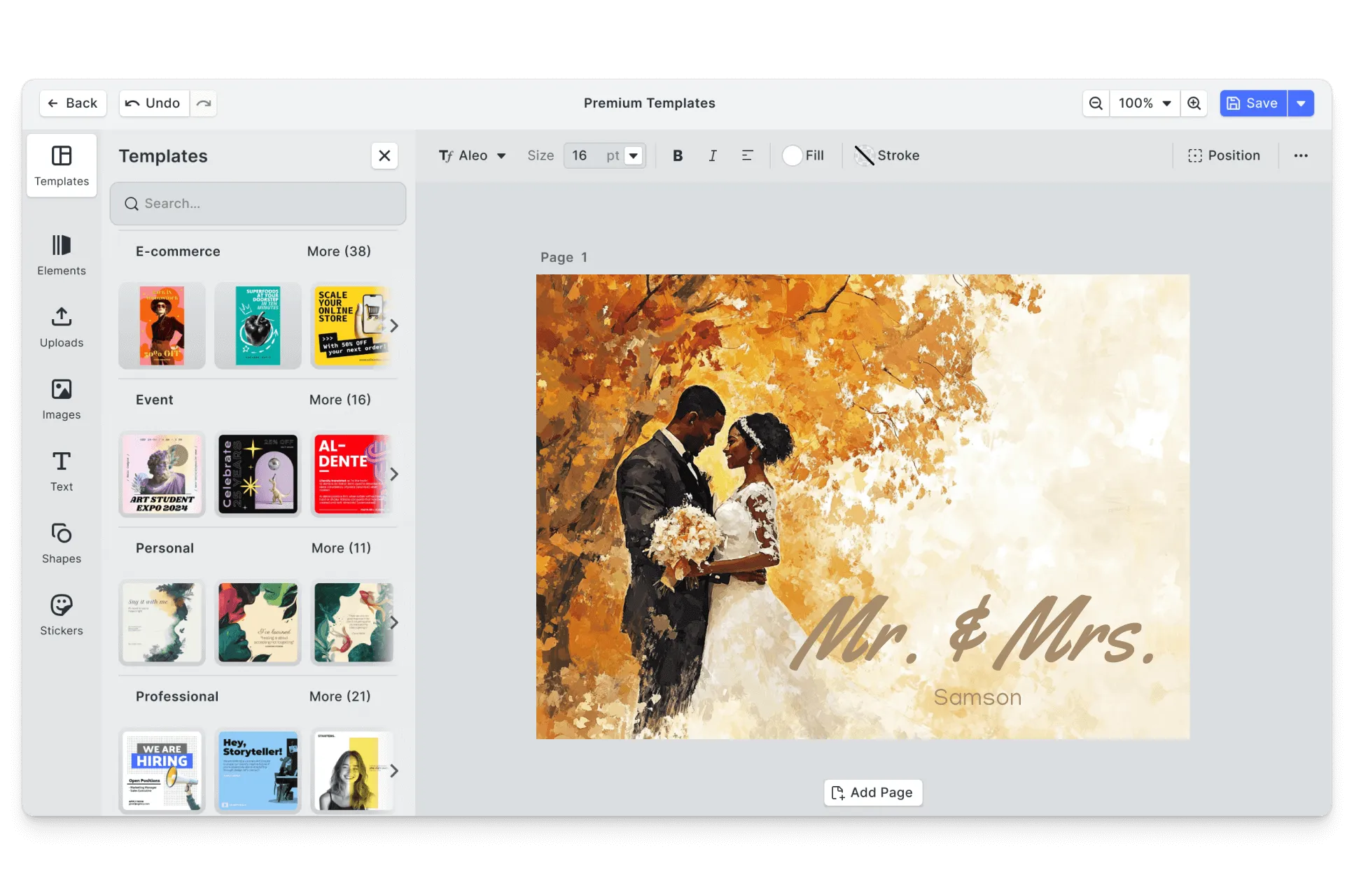 CE.SDK postcards editor showing template-based design