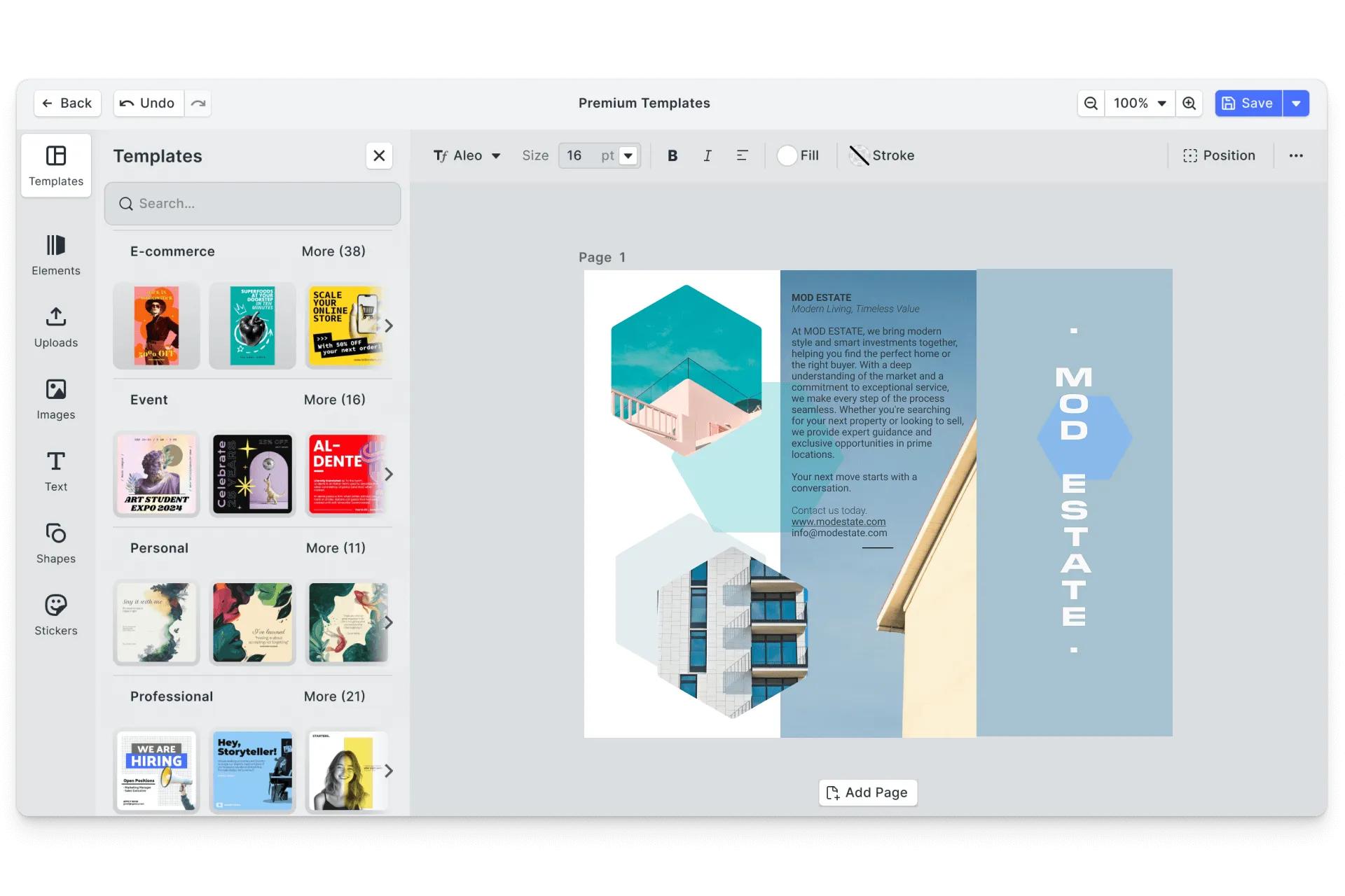 CE.SDK real estate brochures editor showing listing template-based design