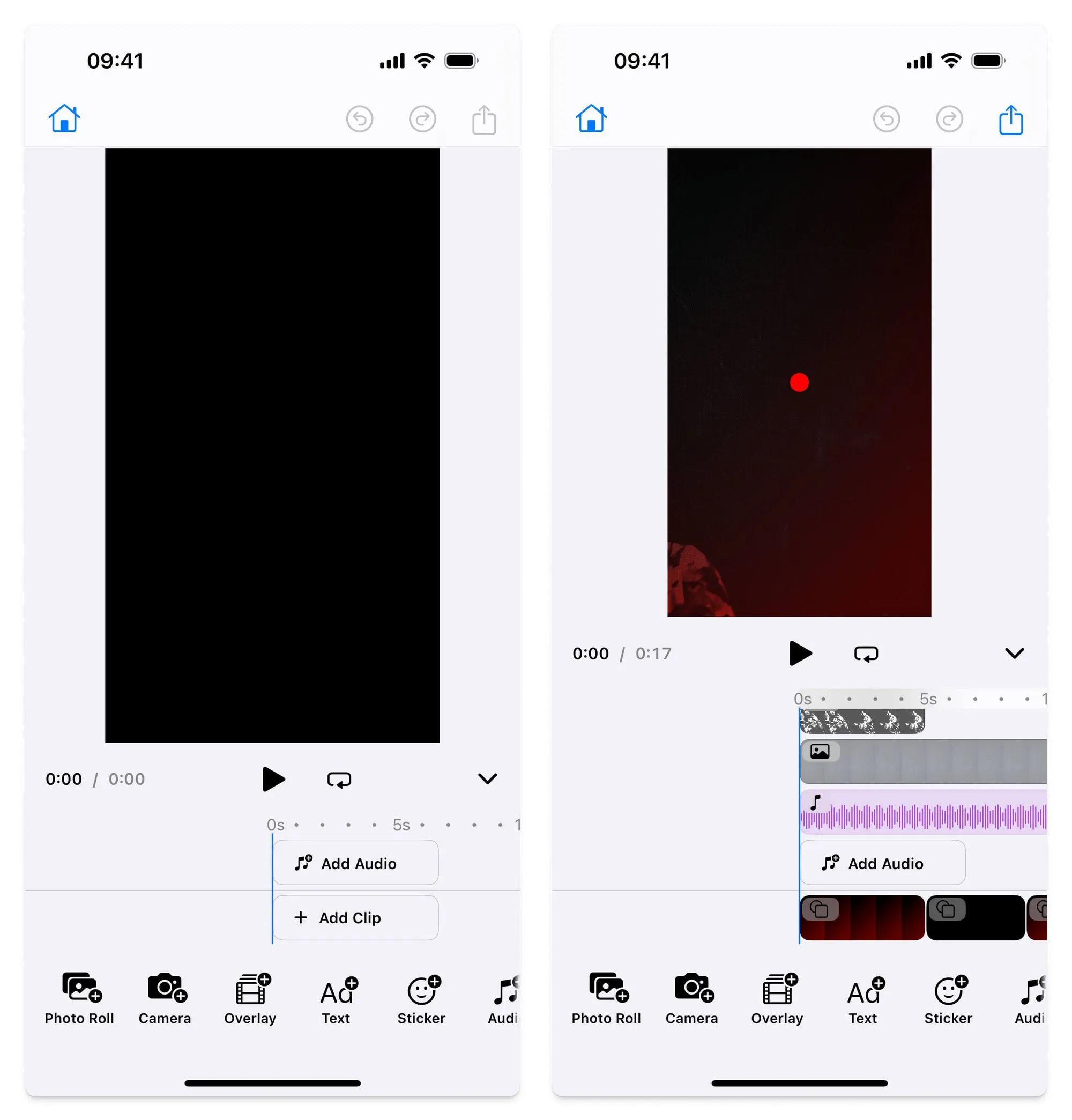 Left: Small timeline in an empty scene. Right: Large timeline in a complex scene.