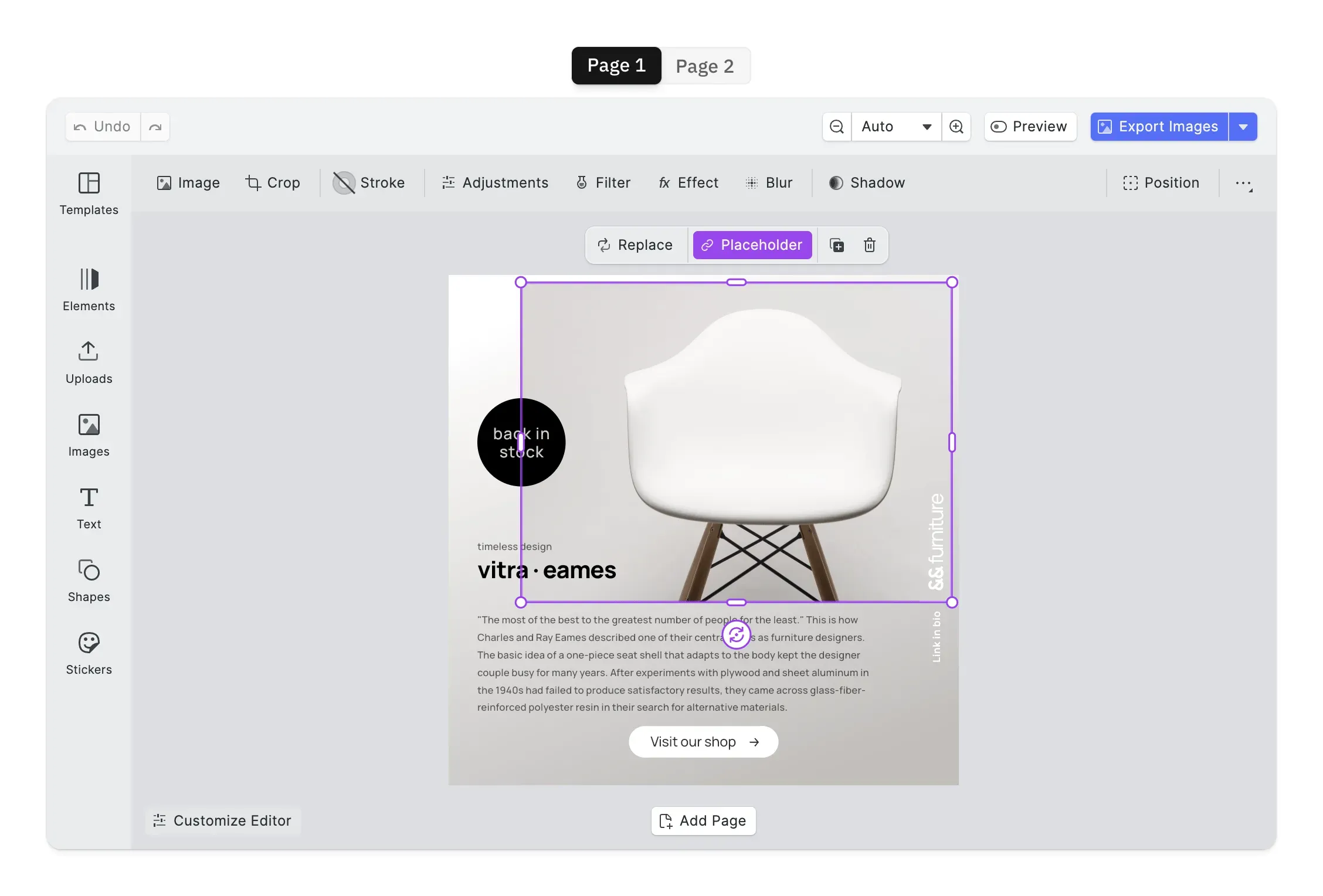 Single-page editing view focused on one spread with per-page validation