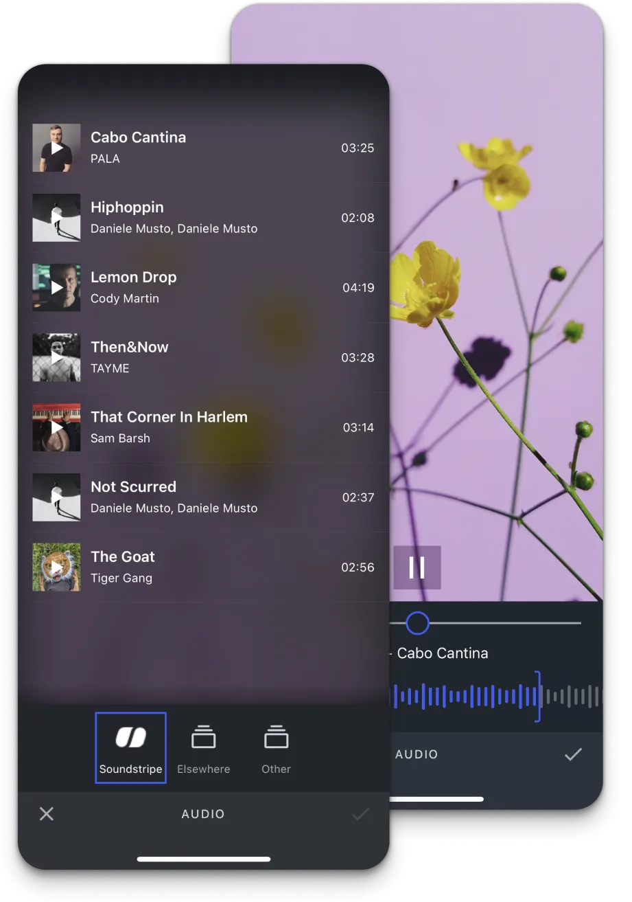 Soundstripe music library integrated into the IMG.LY video editor for soundtrack selection
