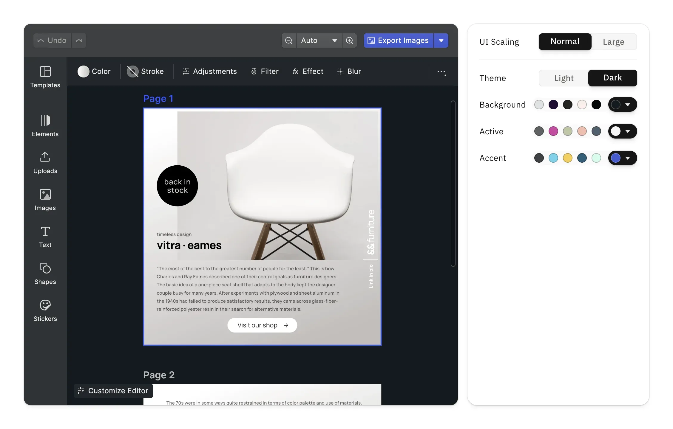 Theming controls applying consistent branding across the user-facing editor