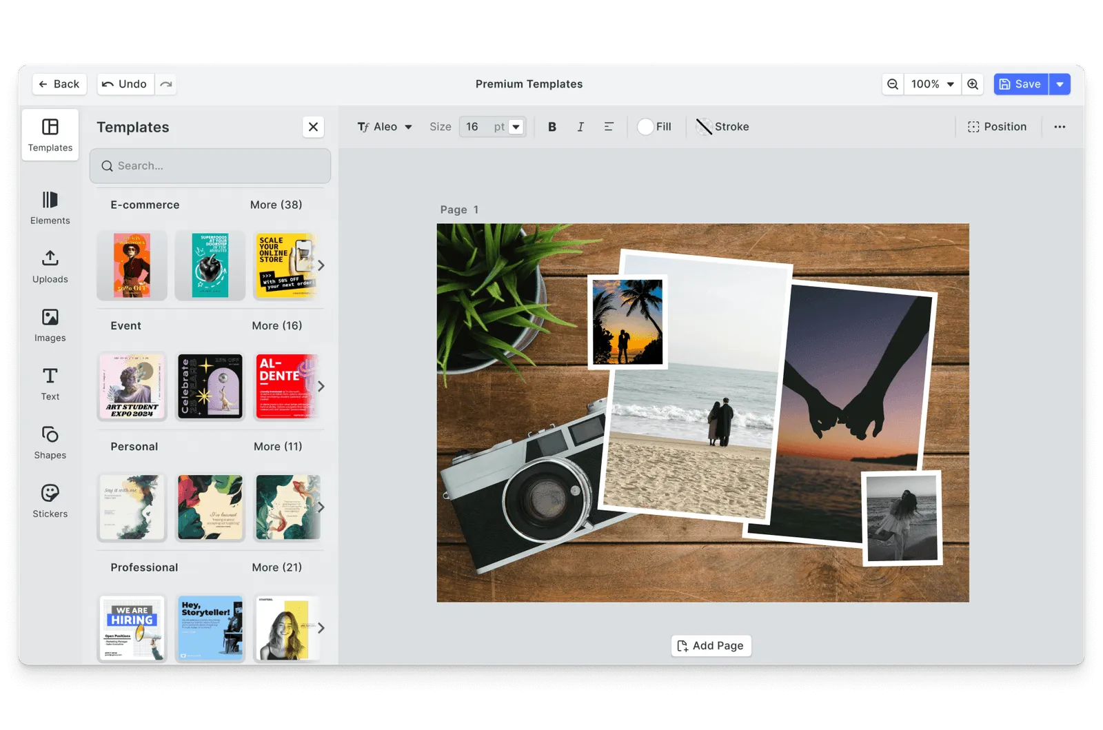 CE.SDK travel photo collages editor showing template-based design