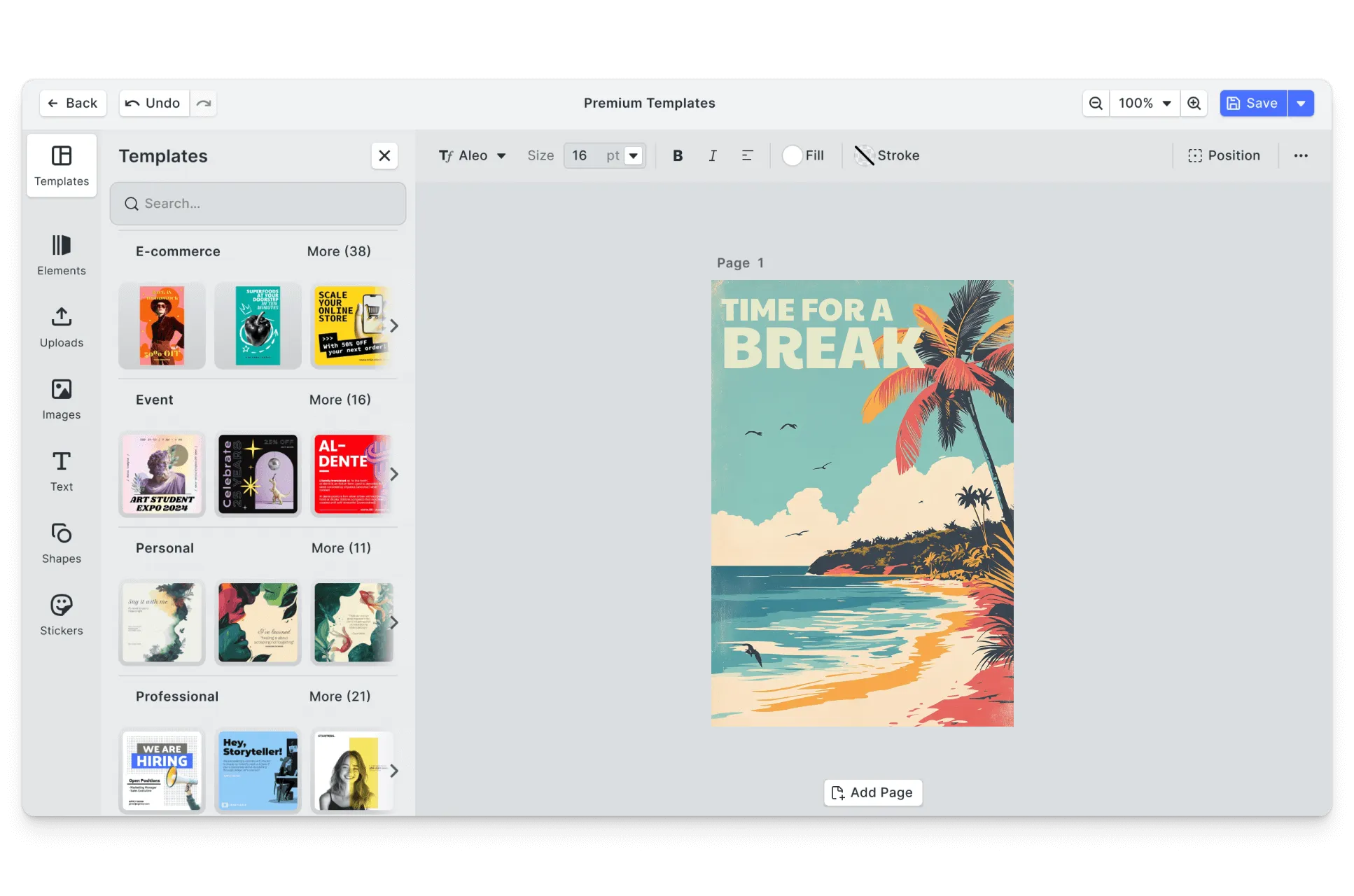 CE.SDK travel posters editor showing destination-driven templates